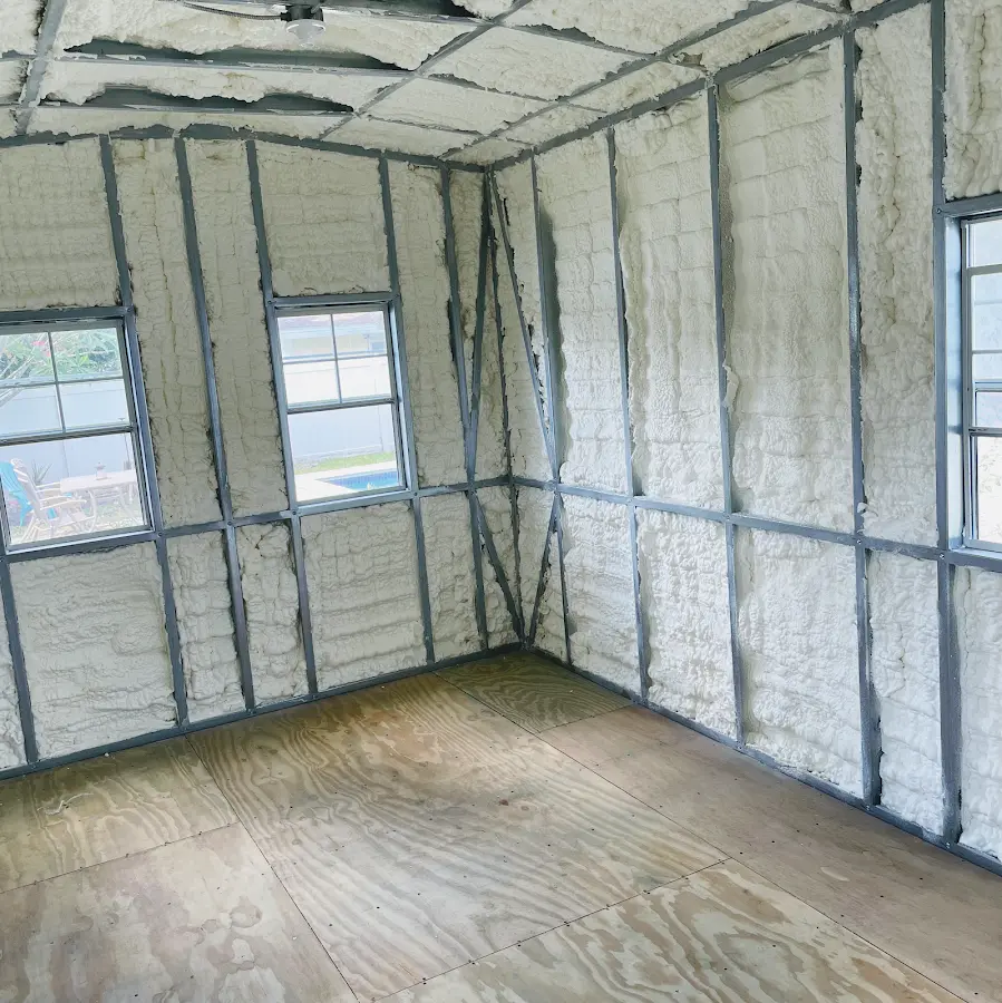 Closed-cell spray foam insulation applied to wall cavities in a residential project in Marble Falls